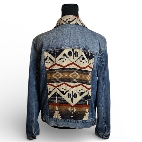 Natural Reflections Jackets & Blazers - Natural Reflections Denim Jacket Womens Sz L Button Up Aztec Southwestern Boho